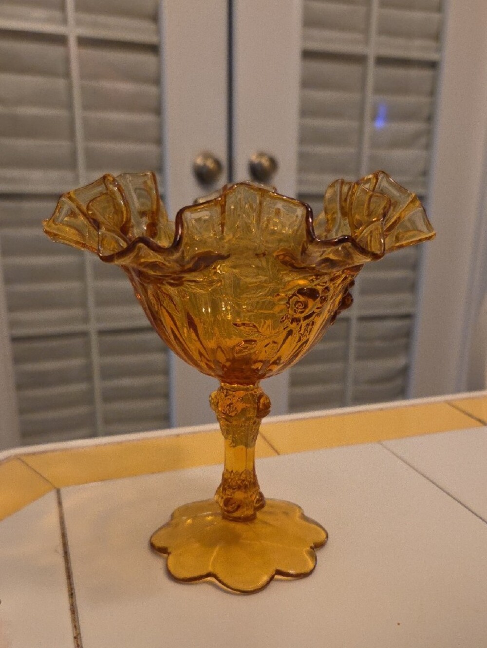 Fenton Amber Ruffled Glass Compote